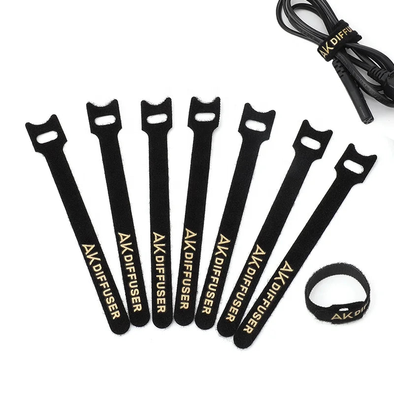 Black Nylon Hook Loop Cable Tie With Custom logo