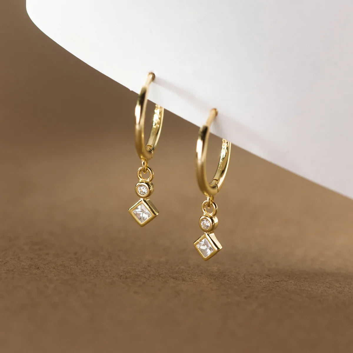 Fashion Women Hoop Earrings 925 Sterling Silver Mini CZ Geometric Pendant Gold Plated Earings Jewelry for Women