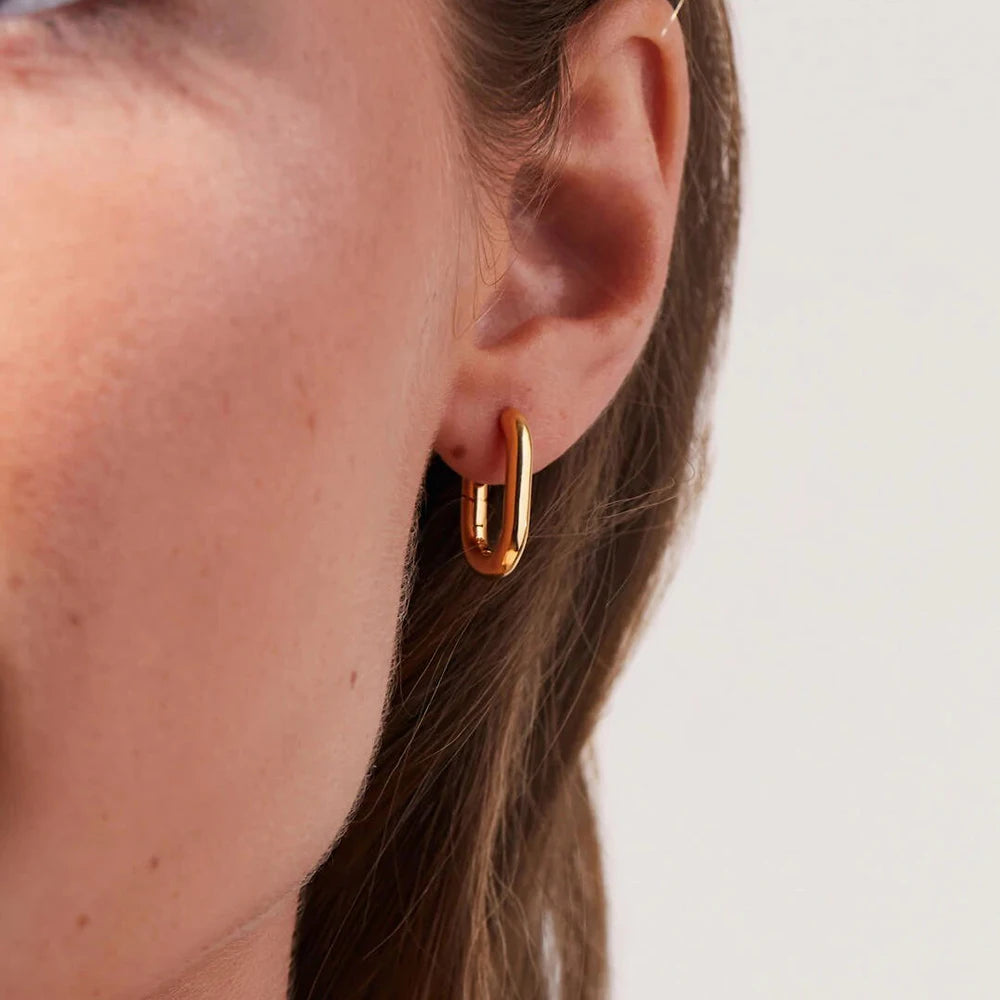 EManco New 18K Gold Plated Thick Oval Hoop Earrings for Women U Shaped Huggie Hoops 316L Stainless Steel Fashion Hoop U Earrings