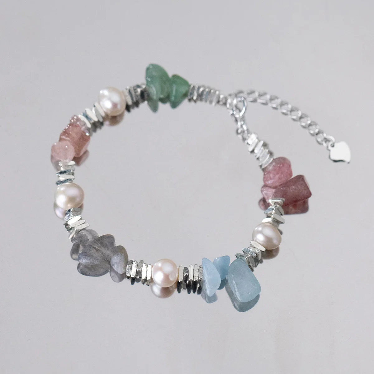 Wholesale Trendy 925 Sterling Silver Mix Color Irregular Crystal Crushed Silver Pearl Bracelet for Lady Girls Holiday Party
