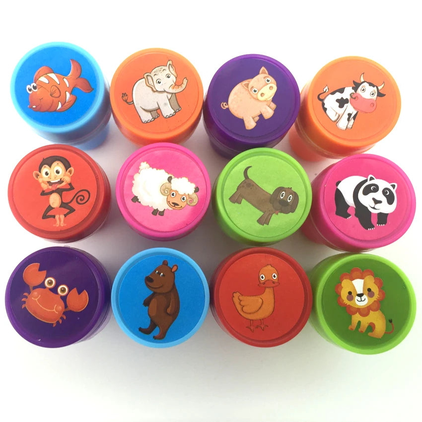 Hot 16pcs/lot Children Toy Stamps Cartoon Animals Fruits Kids Seal for Scrapbooking Photo Album Decor Stamper DIY Stamper Toys
