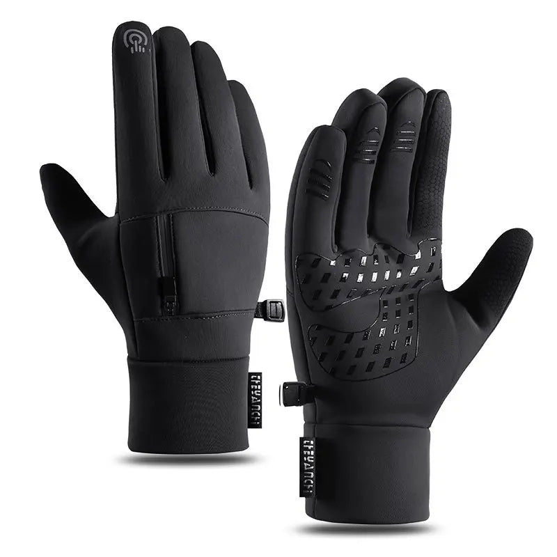Premium Polyester Cycling Gloves for Winter Racing Touchscreen Compatible Waterproof Zipper Pocket Gel Silicone for Running