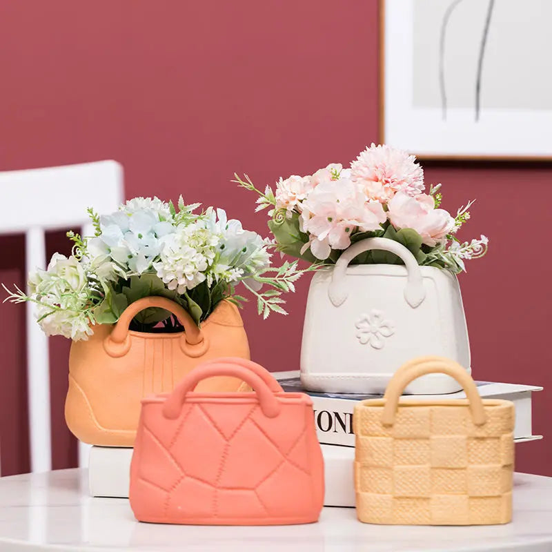 Creative Designer Bag Vase  Nordic Modern Table Flower Bag Vase Hand Bag Shape Flower Vase Ceramic Modern