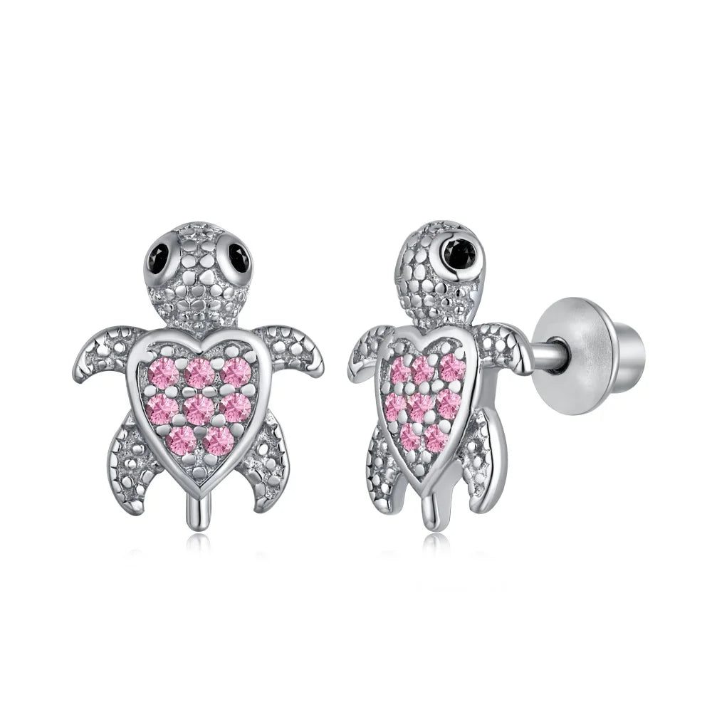 Dylam Hypoallergenic Nickel Free 925 Sterling Silver Earring Sea Turtle Kid Children Circle 5A Cubic Zirconia Stud Earrings