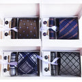 Necktie Polyester Business Executive Men's Tie Pocket square Cufflinks and Tie Clip 6 Piece Gift Box Tie