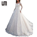 Liu Ming Elegant Fashion Women Sexy V Neck Long Sleeve Lace Wedding Party Night Evening Dress