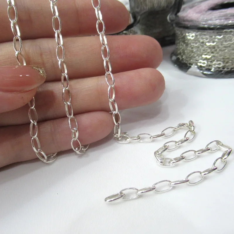 High Quality 925 Silver Oval Link Chain Wholesale S925 Silver Oval Loop Chain for DIY Necklace Accessory