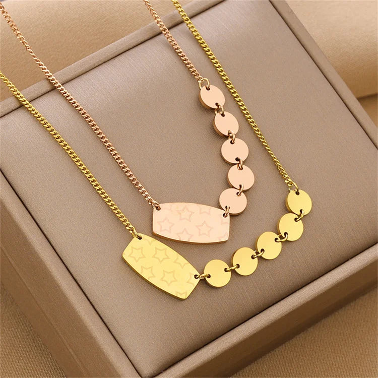 Wholesale New Titanium Steel Korean Small Circular Engraved Characters Creative Pendant Necklace