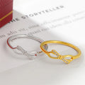 Fashion Dainty Crystal Bowknot Gold Plated Stainless Steel Hollow Zircon Bow Tie Rings for Women