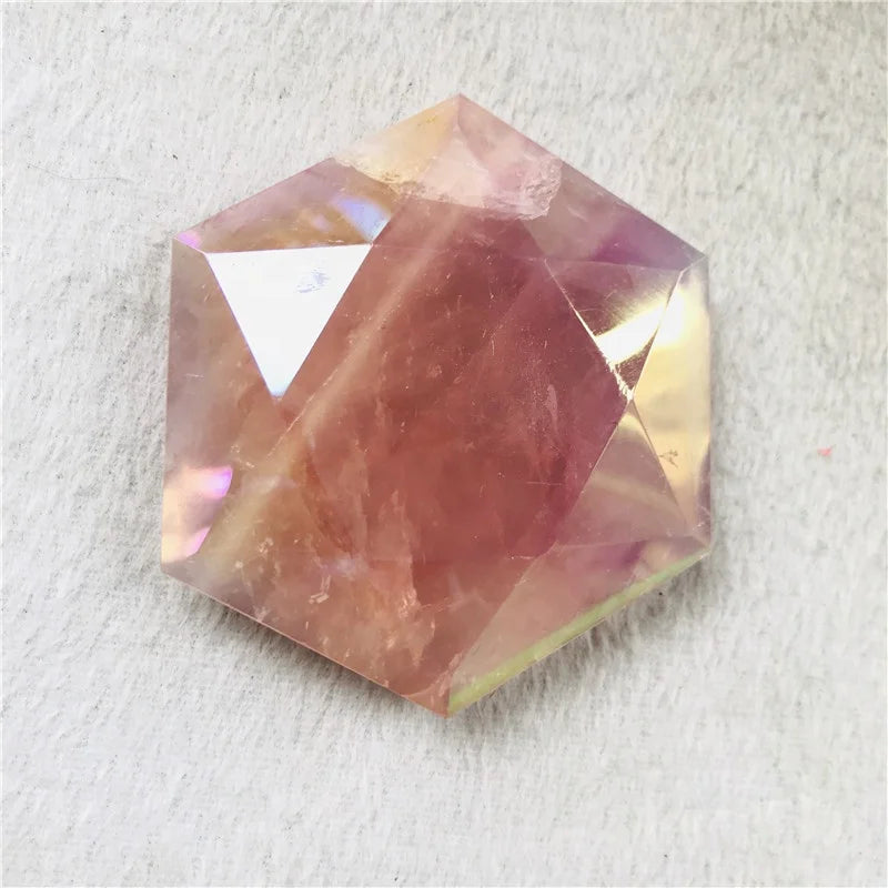 Natural Aura Rose Quartz Electroplate David Star pink Crystal Star  for Decoration