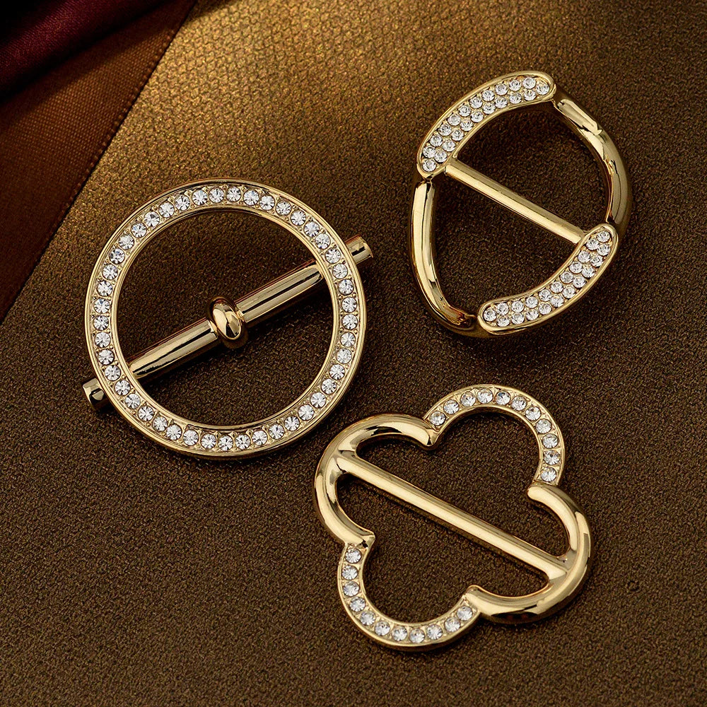 Metal Garment Jewelry Clothes Corner Round Clover Oval Shape Shawl Silk Scarf Buckle Ring Holder Button Clip for Women