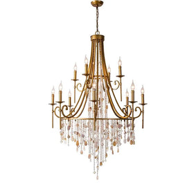 Cascading Wedding Decorative Industrial Vintage Lamp Shell Pendant Light Bronze K9 Crystal Chandelier for Church Hotel Lobby