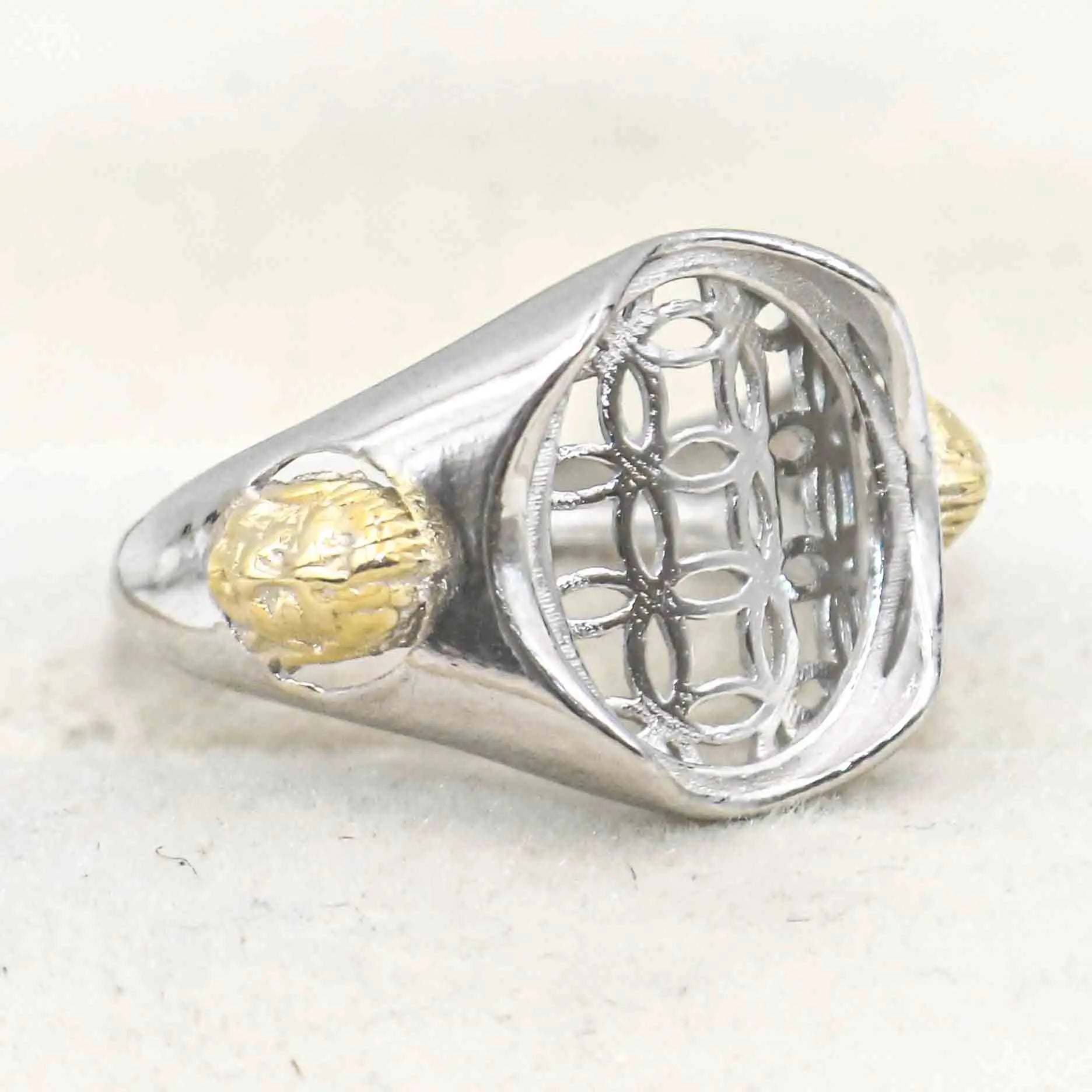Sterling Silver 13*15/16*21mm Semi Mount Men's Ring Frame Empty Blank Bezel Setting S925 Base Without Center Stone for DIY Inlay