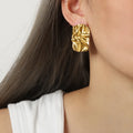 Beimai OEM Earrings Hip-hop Exaggerated Geometric Shiny Pleated Textured Titanium Steel Gold-plated Earrings