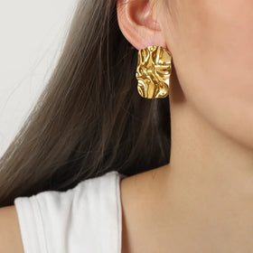 Beimai OEM Earrings Hip-hop Exaggerated Geometric Shiny Pleated Textured Titanium Steel Gold-plated Earrings