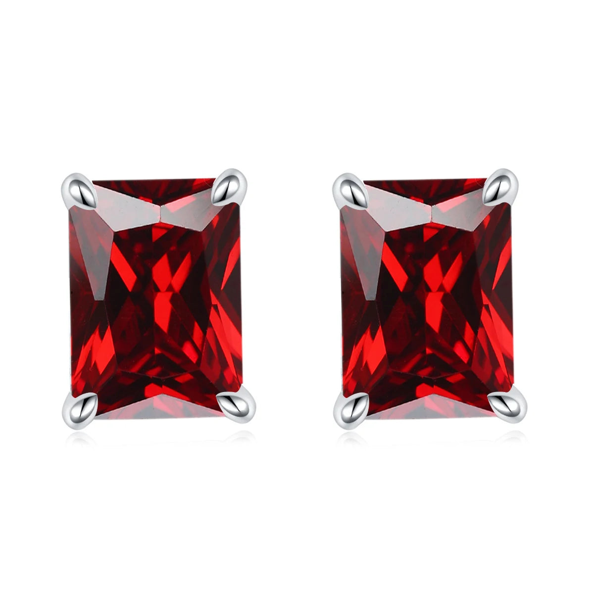 Luxury Garnet Birthstone Colored Zircon 925 Sterling Silver Stud Earrings for Women