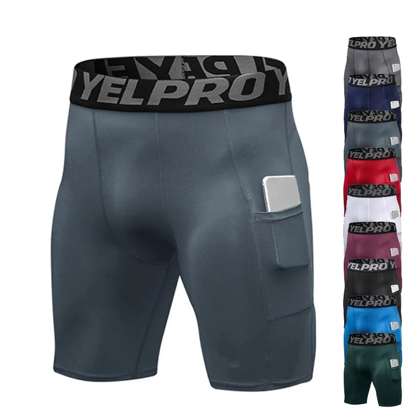 Quick Dry Compression Running Tights Men with Pocket Gym Fitness Shorts Sportswear Short Leggings Elastic Underwear Customized