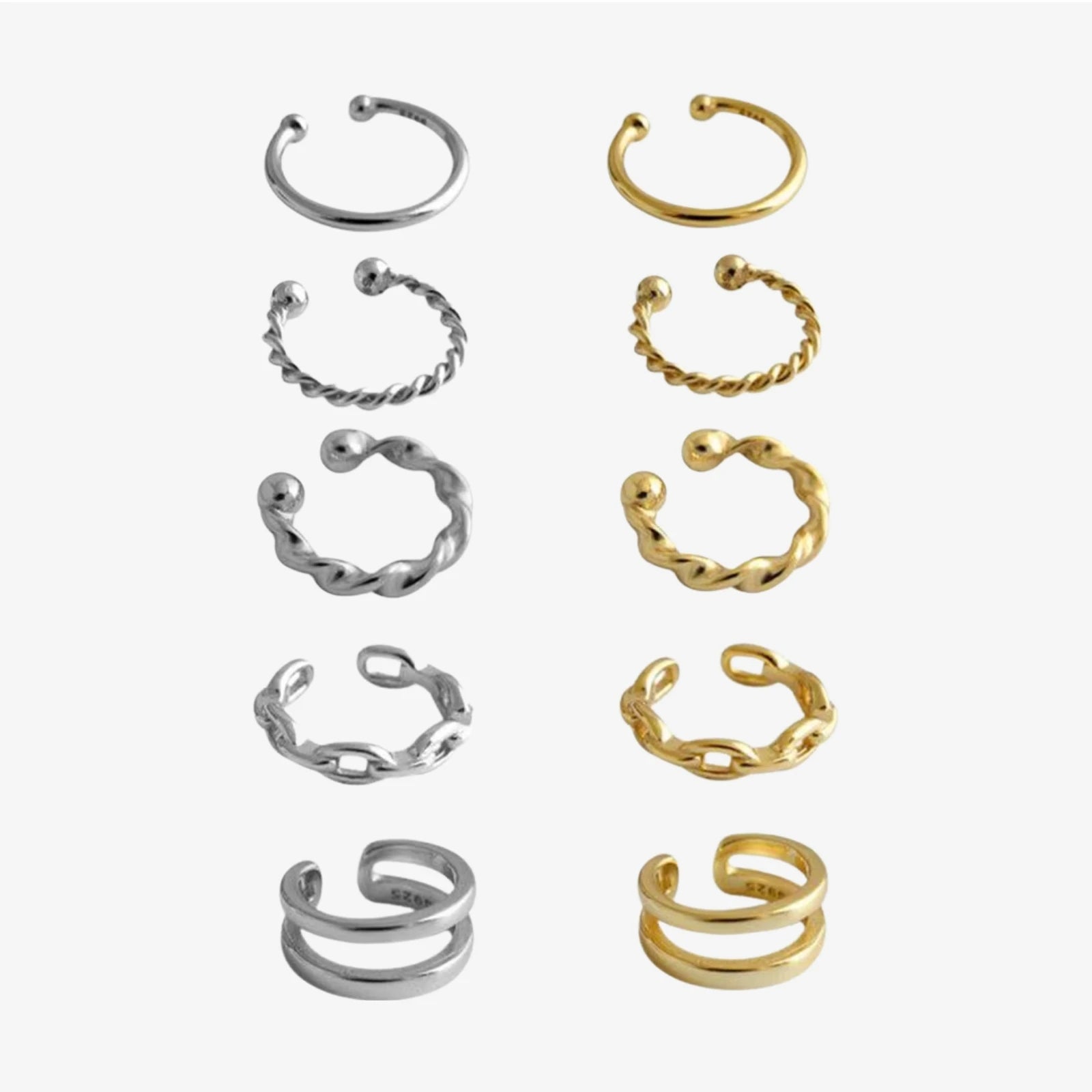 FUAMAY Classic 925 Silver Twist Earring Cuff Clips Boucles D'oreilles Manchette Ear Plain Cuff Earrings