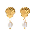 18K Gold-Plated Stainless Steel Stud Earrings with Freshwater Pearl Pendant Trendy Fashion Jewelry for Weddings Gifts Parties
