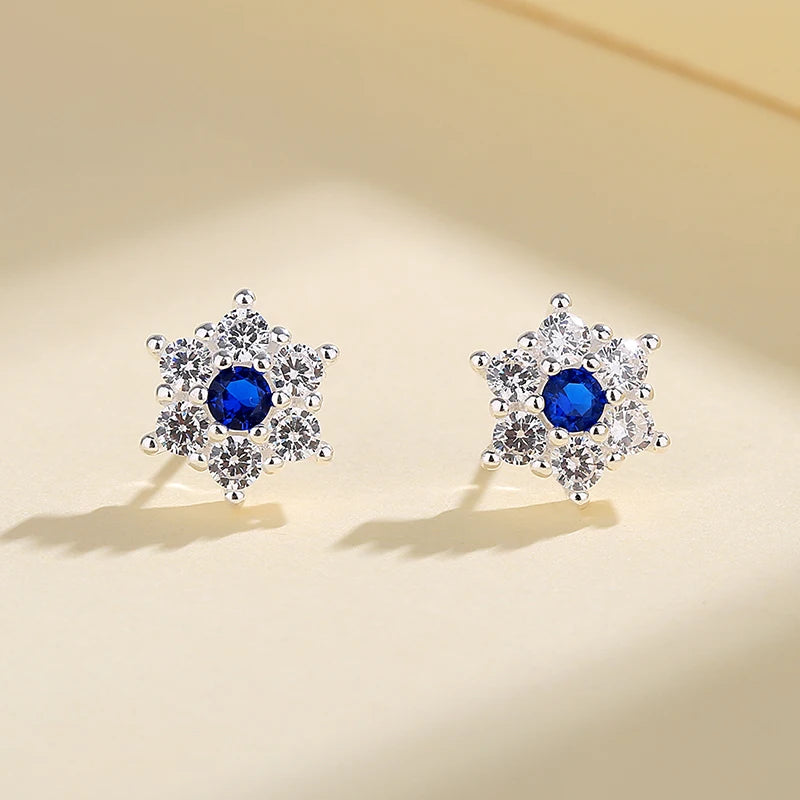 925 Blue Hexagonal Pattern Cubic Zircon Bulk Wholesale Dainty Sterling Silver Vintage Earring for Women