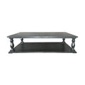 Vintage Distressed Double-Tier Solid Wood Coffee Table (French Turned-Leg American Country Living Room Table)