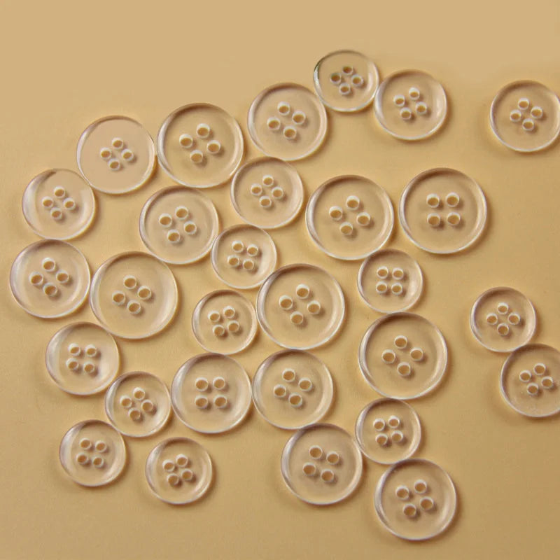 Wholesale 18L 11.5mm Fur Collar Transparency Invisible Clear Plastic Resin 4 Hole Button for Shirt Coat