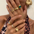 6Pcs/Set Trendy Geometric Inlay Acrylic Gemstone Rings for Women Casual Ladies Street Stackable Ring Fashion Jewelry Accessories