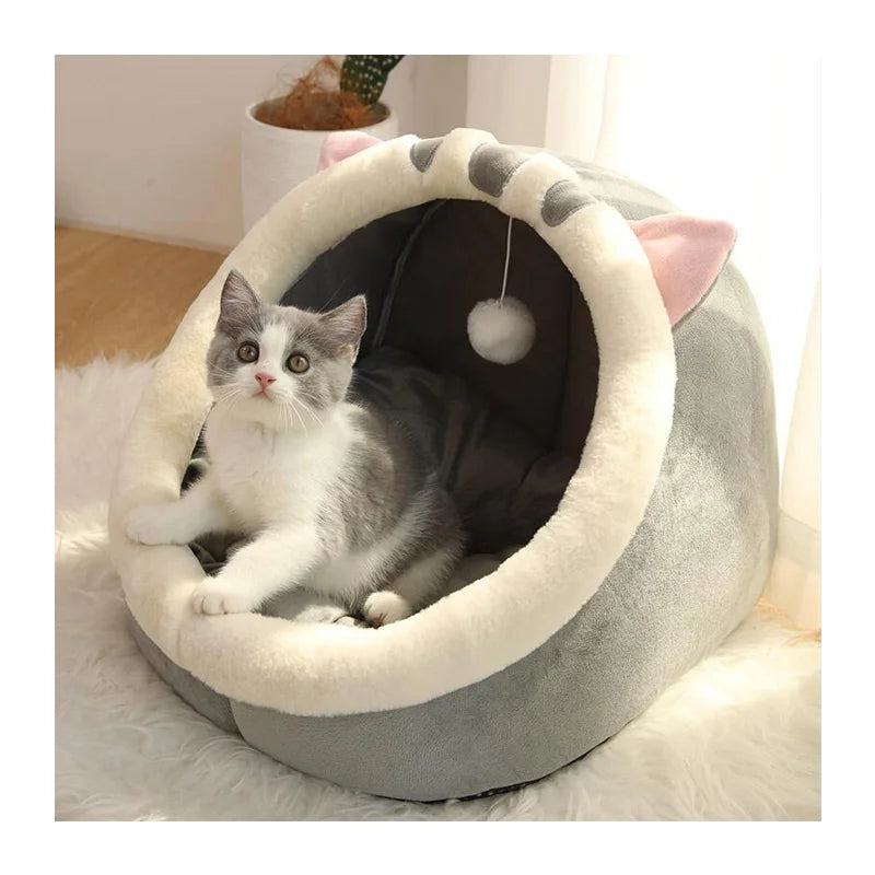 Sweet Cat Bed Warm Pet Basket Cozy Kitten Lounger Very Soft Faux Fur Cave for Small Dogs Washable Cat House Tent Print Pattern