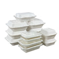 Eco-Friendly Biodegradable Disposable Sugarcane Bagasse Clamshell Takeaway Food Boxes with Plant Pattern Microwavable
