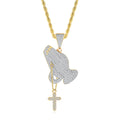 Hip Hop Rapper Iced Out Praying Hand Pendant Necklaces for Men Women Gold Color Charm Jewelry Necklace Chain on the Neck