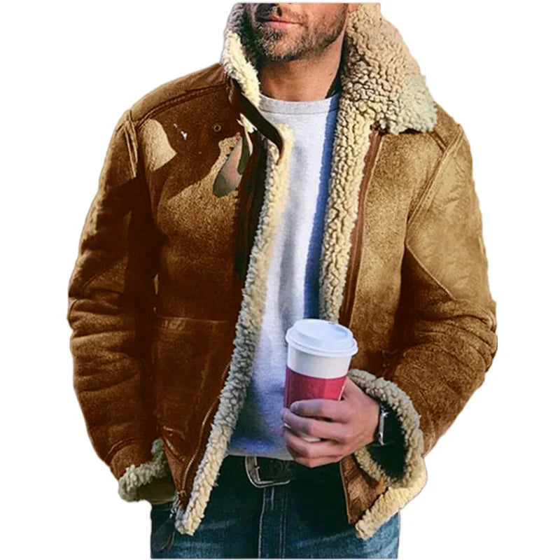 Trendy Winter Thickened Warm Large Size Coats for Men Fashion Faux Suede Fur Jacket