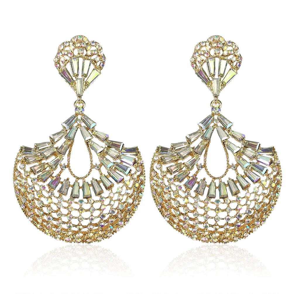 Unique Trendy Geometric Oval Iced Out Rhinestone Zircon Drop Earrings for Bridal Fashion Jewelry Party