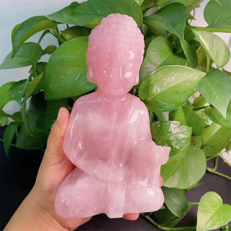 Hand Carved Crystal Buddha Sculpture Natural Healing Rose Quartz Buddha Statue for Decoration