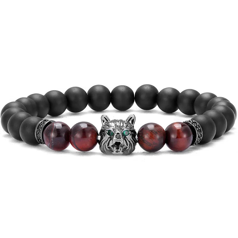 Onyx Red tiger Eye Beaded Natural Stone Wolf Beads Bracelet ST214