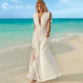 Summer Deep v Neck Swimwear Cover up Dress Maxi Beach Elegant Casual Wear Dresses