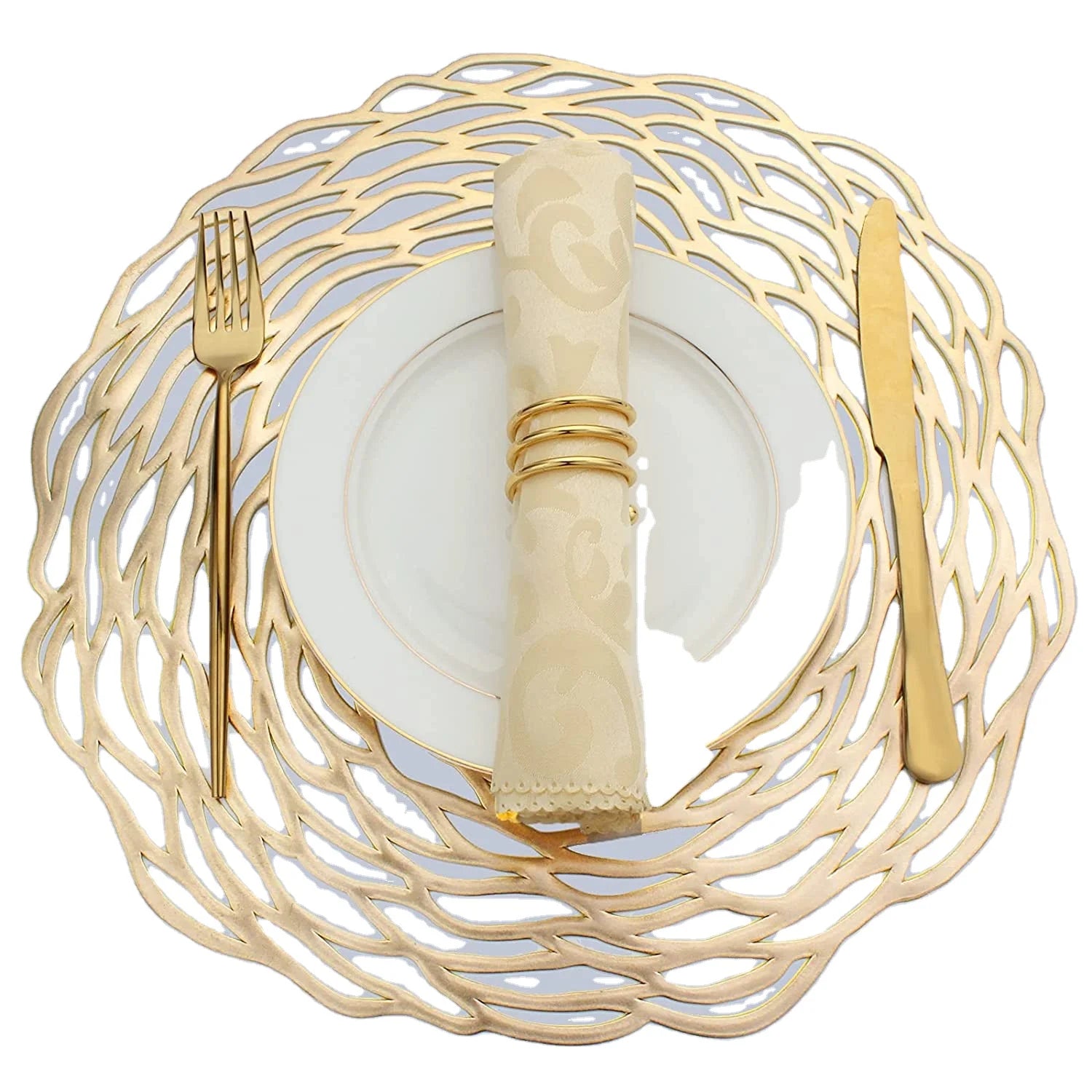 Hot Sale Gold Round Placemats for Dinner Table Set Wedding Accent Centerpiece Gold Metallic Round Placemats