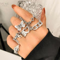 VKME Butterfly Ring Mix Love Heart Chain Ring Set Vintage Trend Jewelry for Women Jewelry