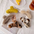 Factory Wholesale Korean Women Soft Fur Hair Claw Clip Leopard Printed Plush Hair Claw for Women Girls