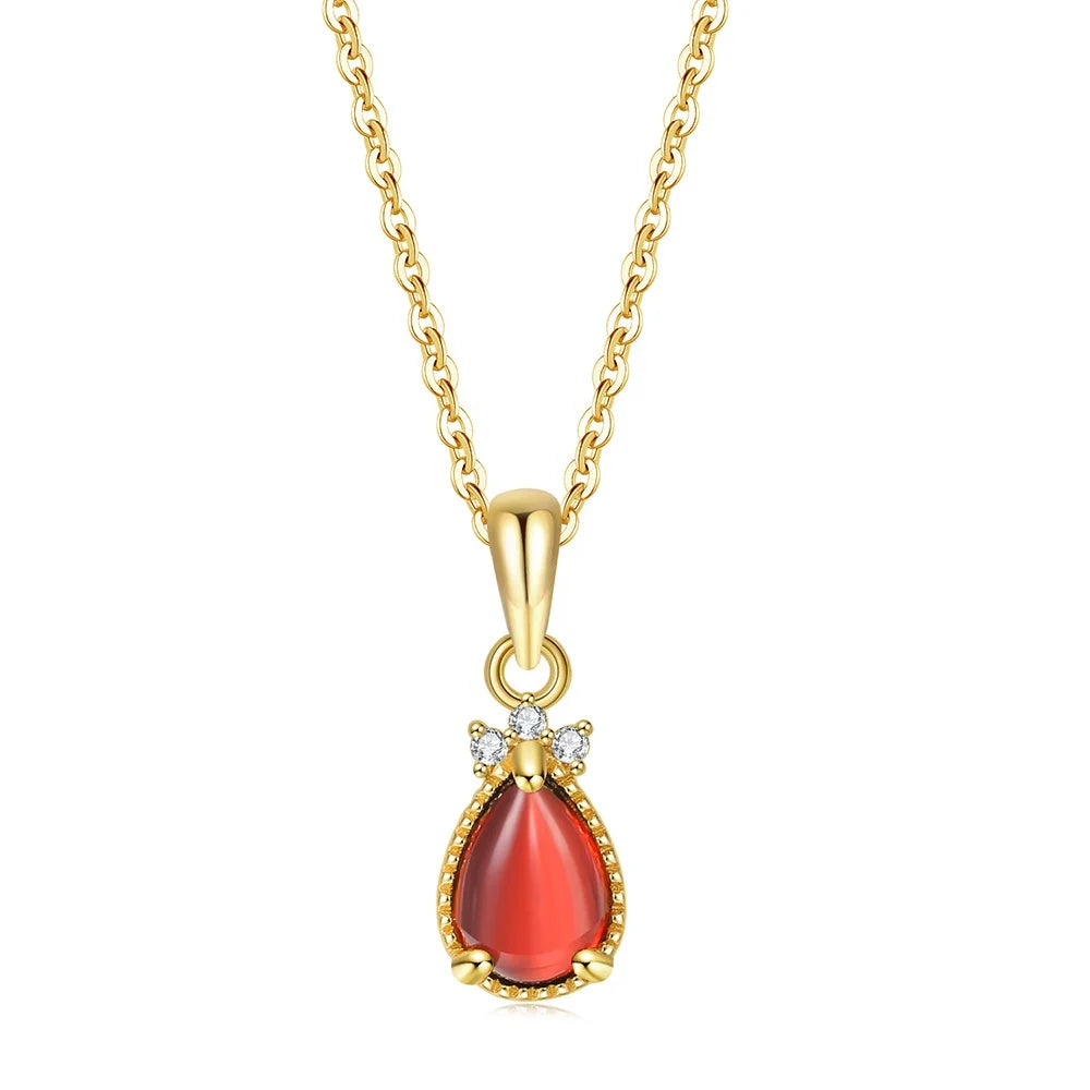 Trendy Simple Fine Jewellery 14K Gold Plated Sterling Silver 925 Necklace With Natural Garnet NI123