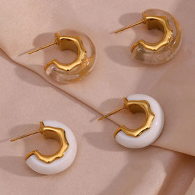 Ins Fashion Simple Stainless Steel Earrings Jewelry Gold Plated C Shape Thick Acrylic Chunky Earrings Gifts