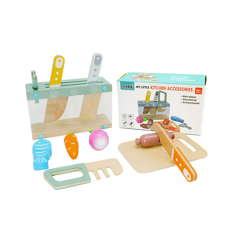 Children's Early Education Eco-friendly Non-toxic Wooden Puzzle Kitchen Cooking Set for Age 3+ Parent-Child Interactive Fun