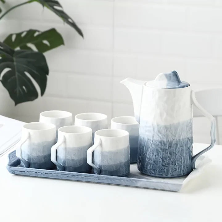Ethiopian Cup Gradient Color Glaze Coffee Mug Tea Pot Set Ceramic Pottery Mug Gift Set of 6