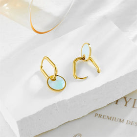 New Non Tarnish 316L Stainless Steel Hoop Earrings 18k Pvd Gold Plated Round Shell Drop Earrings for Women Lady