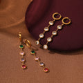 Stainless Steel 18 K Gold Earrings for Women's Fashion Accessories Round Zircon Tassel Pendant Earrings