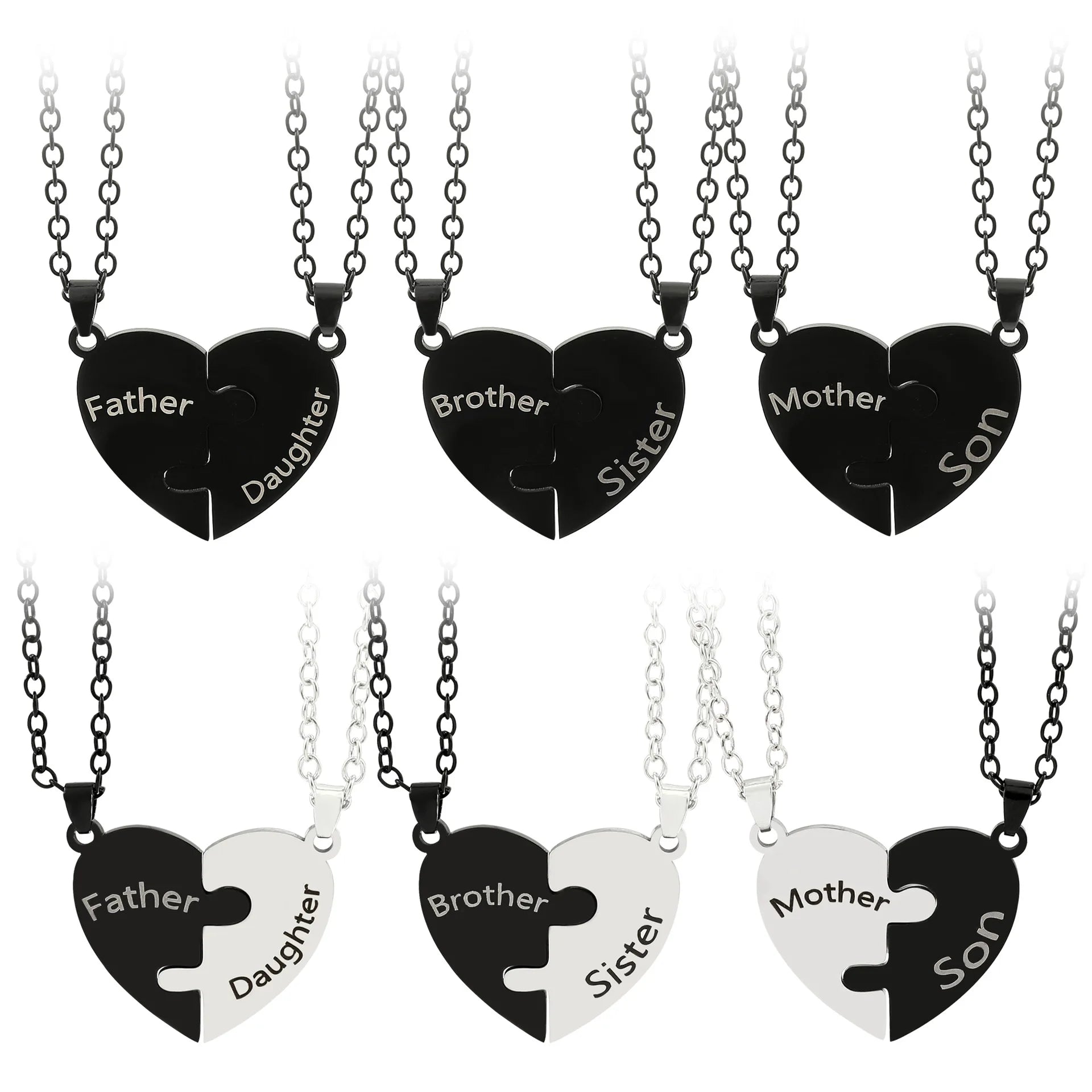 Fashion Stainless Steel Parenthood Brother Sister Mother and Son Father Daughter Heart Pendant Necklace