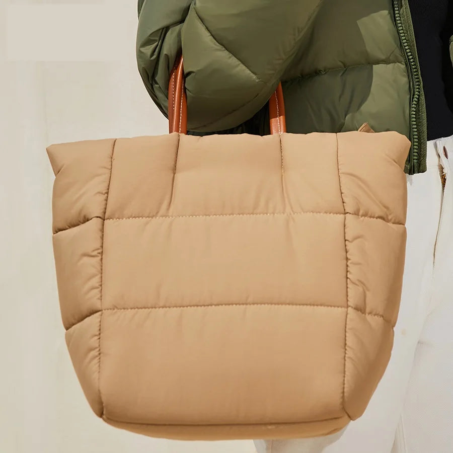 Fashion Plus Large Size Drown Filling Fluffy Women Tote Handbags Puffer PU Handle Luxurious Sling Shoulder Bags with Strap