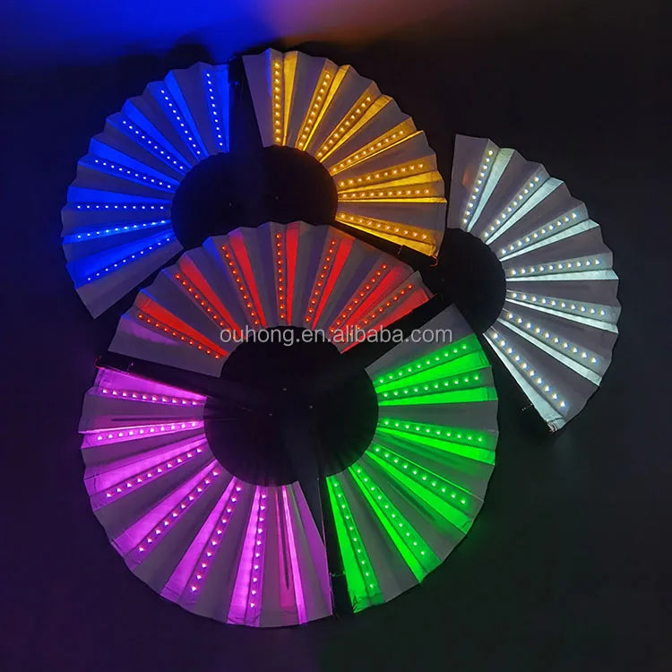 Foldable Hand Fan With Led Light Glowing Fluorescent Discoloration Fan for Night Performance Dj Bar Club Room Party Decoration