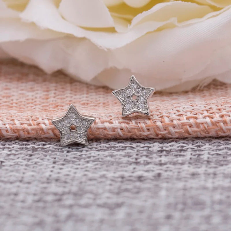 925 Sterling Silver Cubic Zirconia Stones Star Stud Earring Sets