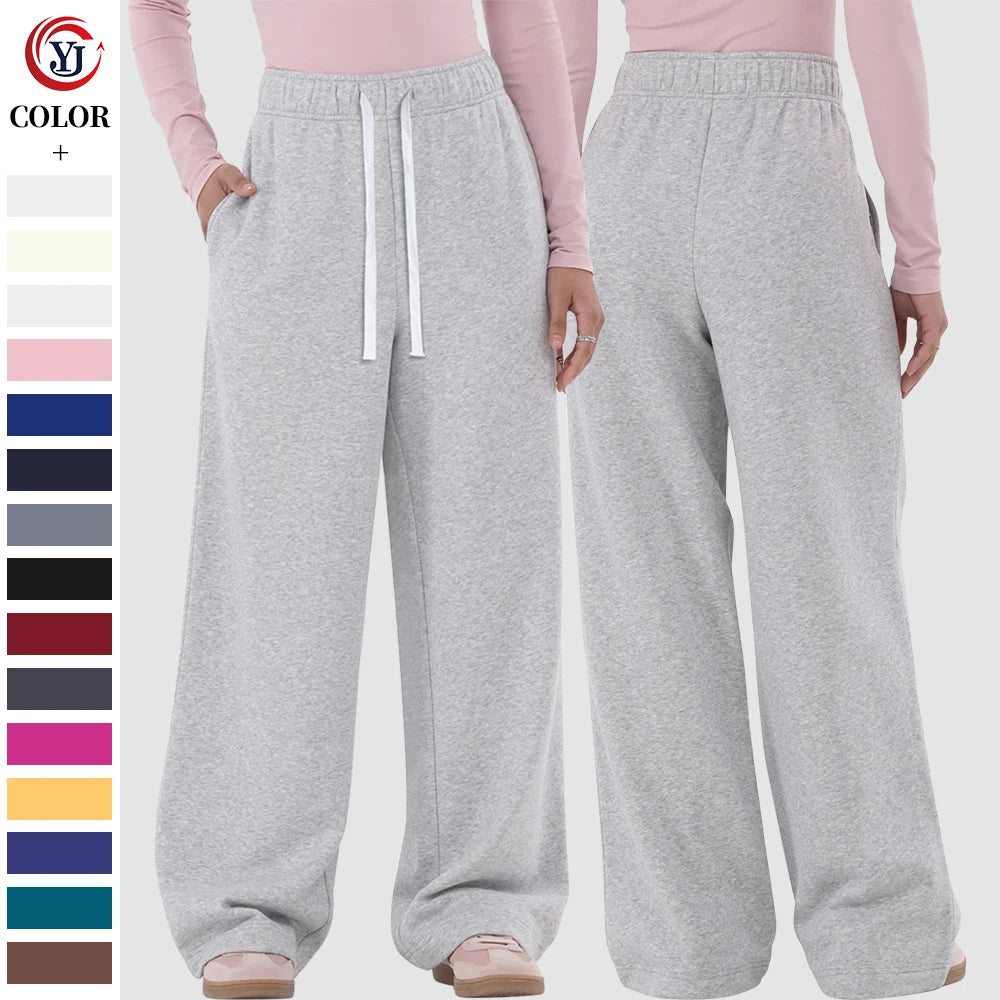 Custom Womens New Arrivals Winter Streetwear Windproof Eco-Friendly Thermal Mid Wide Leg Cotton Baggy Jogger Sweatpants