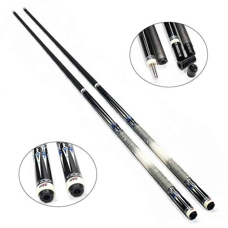 Premium Quality 58\" Snooker & Billiard Cue 1/2 Carbon Shaft with Extension Maple Wood Butt Pool Cue Featuring Cue Joint Cover